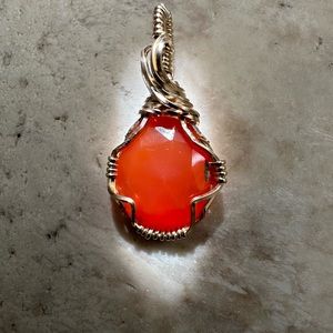14k Gold Fill Faceted Carnelian Gemstone Necklace Pendant